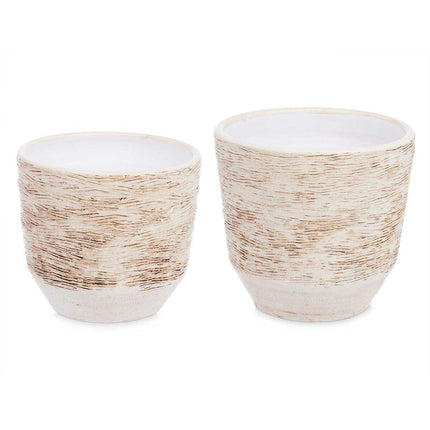 Blumentopfset Ø 20 cm Ø 25 cm 2 Stücke Weiß Beige aus Keramik