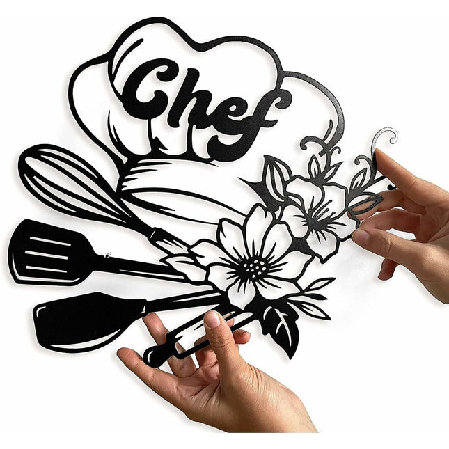 Wanddekoration Keluly Chef Schwarz Kohlenstoffstahl 43 x 31 x 13,5 cm