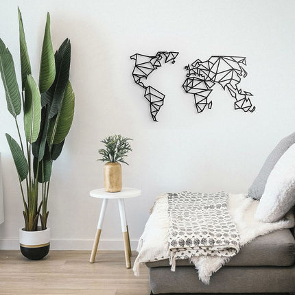 Wanddekoration Keluly Weltkarte 65 x 38 cm Schwarz Kohlenstoffstahl (2 Stück)