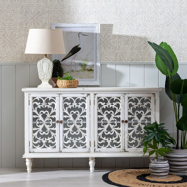 Anrichte SHABBY CHIC 152 x 40 x 91 cm Weiß Tannenholz Holz MDF
