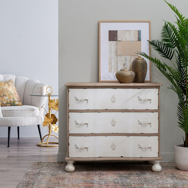 Kommode 90 x 48 x 82 cm natürlich Weiß Tannenholz