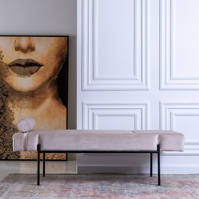 Chaise Longue 140 x 59 x 42 cm Beige Metall Holz
