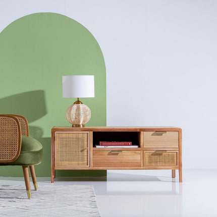 TV-Möbel HONEY 120 x 40 x 50 cm natürlich Holz Rattan