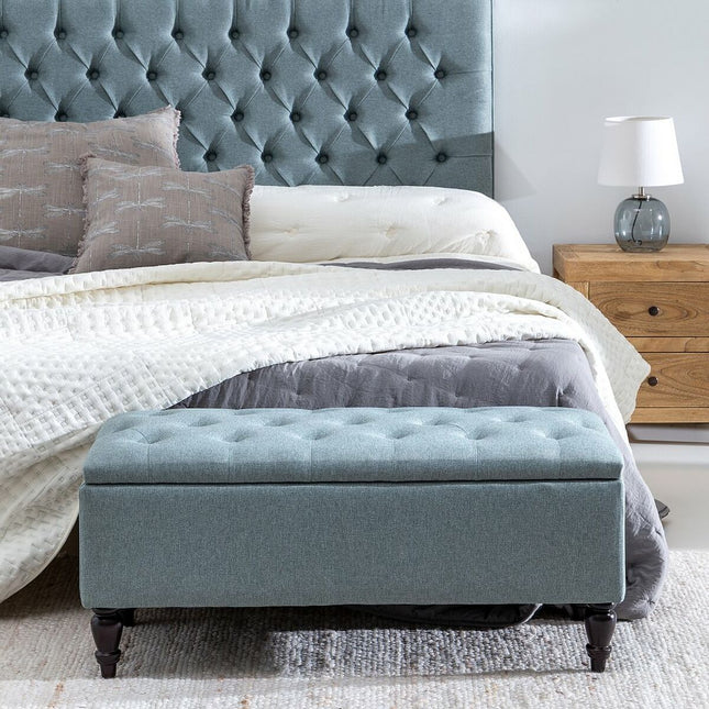 Hocker 94 x 43 x 41 cm Blau Leinen