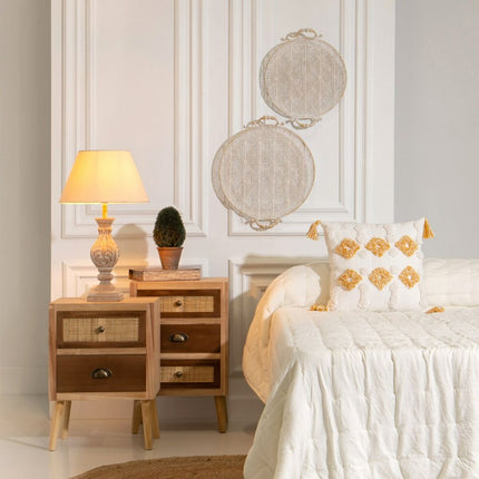Nachttisch SASHA 40 x 30 x 57 cm natürlich Holz Creme Rattan