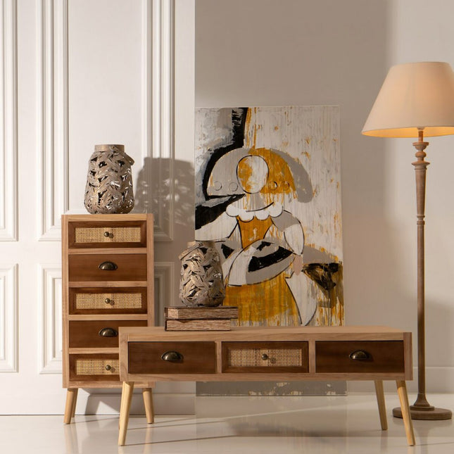 Schubladenschrank SASHA 40 x 30 x 91,5 cm natürlich Holz Creme Rattan
