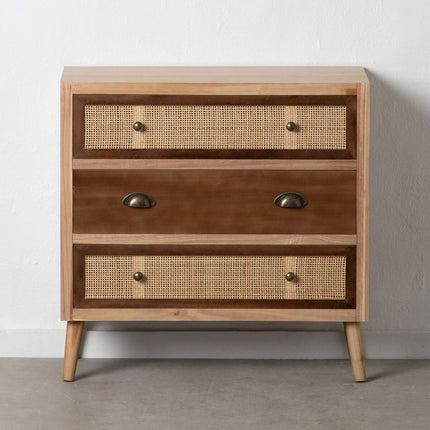 Schubladenschrank SASHA 75 x 30 x 75 cm natürlich Holz Creme Rattan