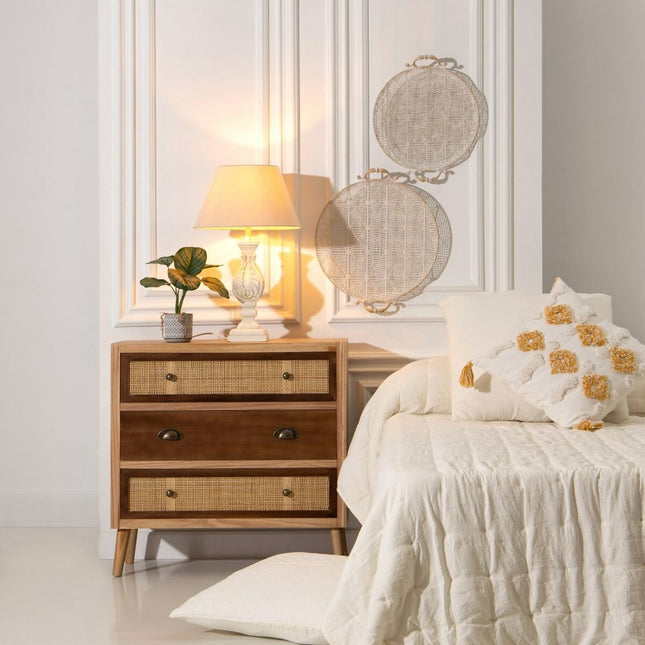 Schubladenschrank SASHA 75 x 30 x 75 cm natürlich Holz Creme Rattan