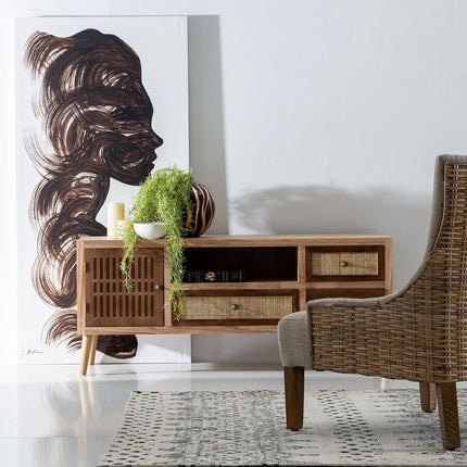 TV-Möbel SASHA natürlich Holz Creme Rattan