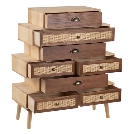 Konsolentisch mit Schubladen SASHA 80 x 33 x 94 cm natürlich Holz Creme Rattan