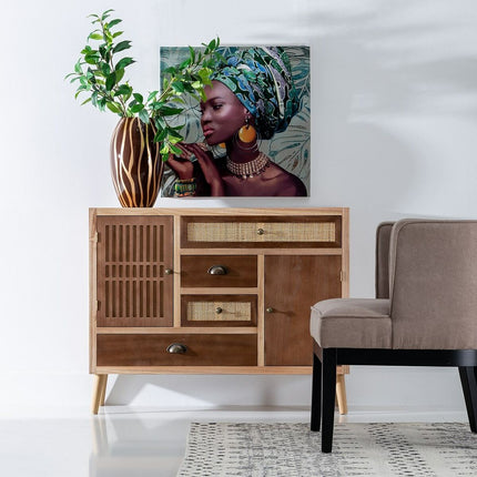 Anrichte SASHA 100 x 33 x 80 cm natürlich Holz Creme Rattan
