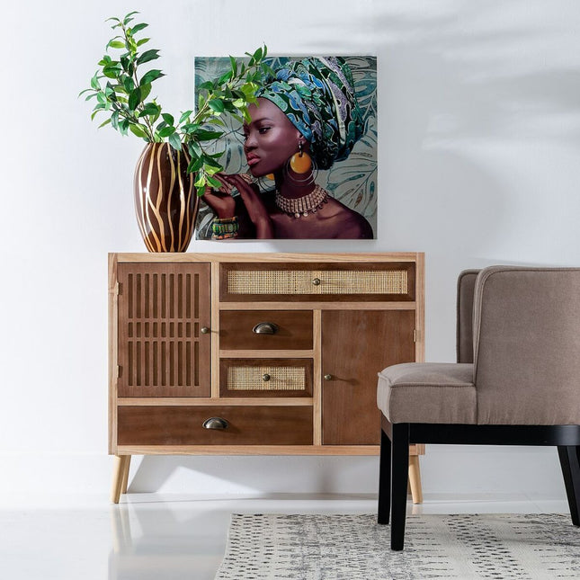 Anrichte SASHA 100 x 33 x 80 cm natürlich Holz Creme Rattan