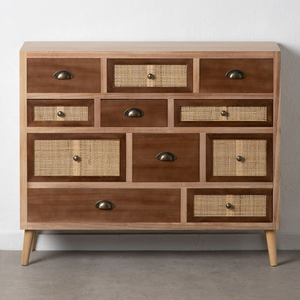 Konsolentisch mit Schubladen SASHA 106 x 33 x 90 cm natürlich Holz Creme Rattan