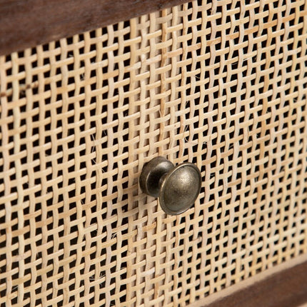 Konsolentisch mit Schubladen SASHA 106 x 33 x 90 cm natürlich Holz Creme Rattan
