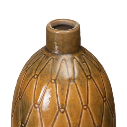 Vase aus Keramik 17 x 17 x 30 cm Senf