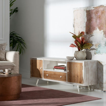 TV-Möbel COUNTRY 150 x 35 x 53,5 cm natürlich Weiß Tannenholz Holz MDF