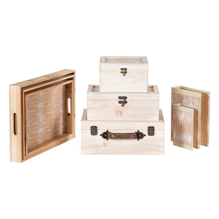 Tablett für Snacks 45 x 31 x 5 cm Bettlaken natürlich Holz Rattan 3 Stücke