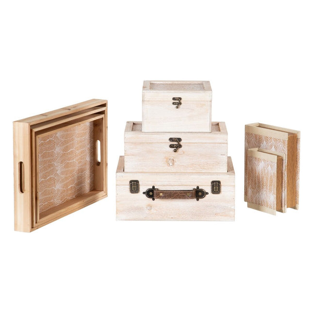 Tablett für Snacks 45 x 31 x 5 cm Bettlaken natürlich Holz Rattan 3 Stücke