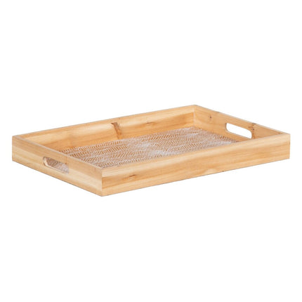 Tablett für Snacks 45 x 31 x 5 cm Bettlaken natürlich Holz Rattan 3 Stücke