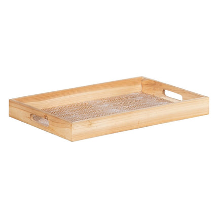 Tablett für Snacks 45 x 31 x 5 cm Bettlaken natürlich Holz Rattan 3 Stücke