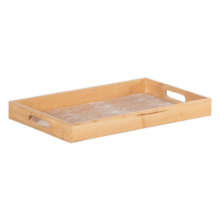 Tablett für Snacks 45 x 31 x 5 cm Bettlaken natürlich Holz Rattan 3 Stücke