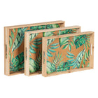 Tablett für Snacks 45 x 31 x 5 cm Bettlaken natürlich Holz Rattan 3 Stücke