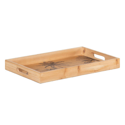 Tablett für Snacks 45 x 31 x 5 cm natürlich Holz Rattan 3 Stücke Palme
