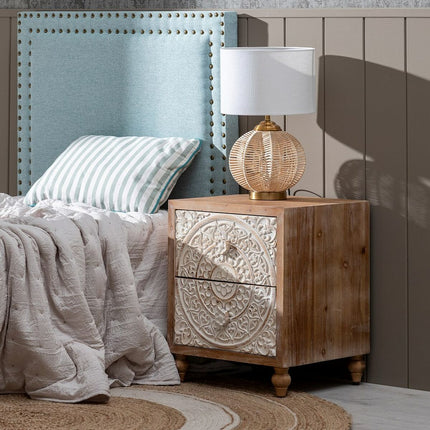 Nachttisch SHABBY CHIC 47 x 43 x 58 cm natürlich Holz Weiß