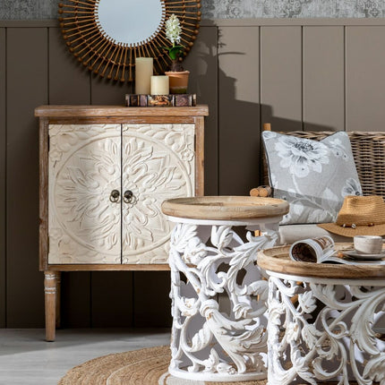 Schrank SHABBY CHIC 64 x 37 x 86 cm natürlich Holz Weiß