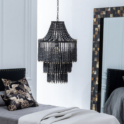 Deckenlampe 50 x 50 x 80 cm Schwarz Metall Holz