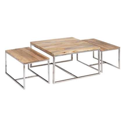 Couchtisch 70 x 70 x 41 cm Metall Holz 3 Stück