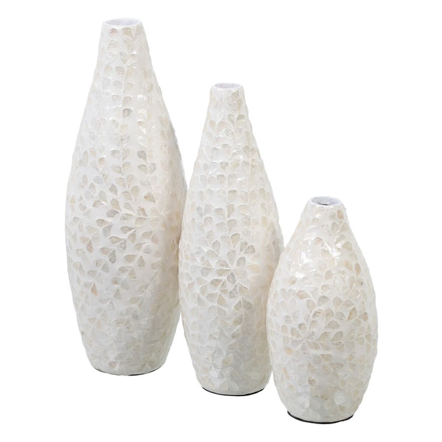 Vase Beige Perlmutt Holz MDF 15 x 15 x 30 cm