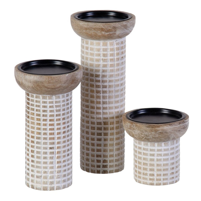 Kerzenschale 10,5 x 10,5 x 25 cm Weiß Mango-Holz (3 Stück)