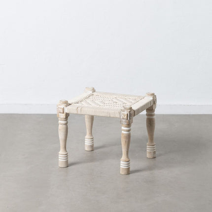 Hocker 46 x 46 x 40 cm Holz Schnur Weiß