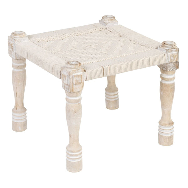 Hocker 46 x 46 x 40 cm Holz Schnur Weiß