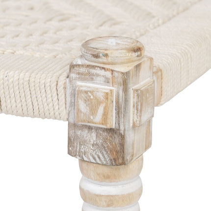 Hocker 46 x 46 x 40 cm Holz Schnur Weiß