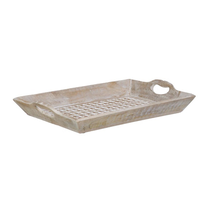 Tablett für Snacks 52,5 x 35 x 6 cm Weiß Mango-Holz (2 Stück)