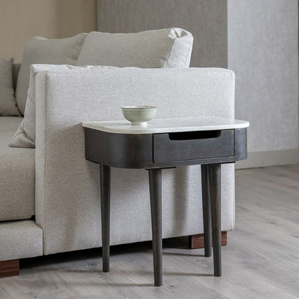 Nachttisch 50 x 30 x 50 cm Grau Holz Weiß Marmor