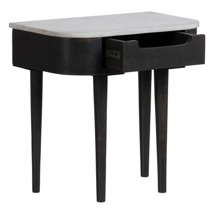 Nachttisch 50 x 30 x 50 cm Grau Holz Weiß Marmor