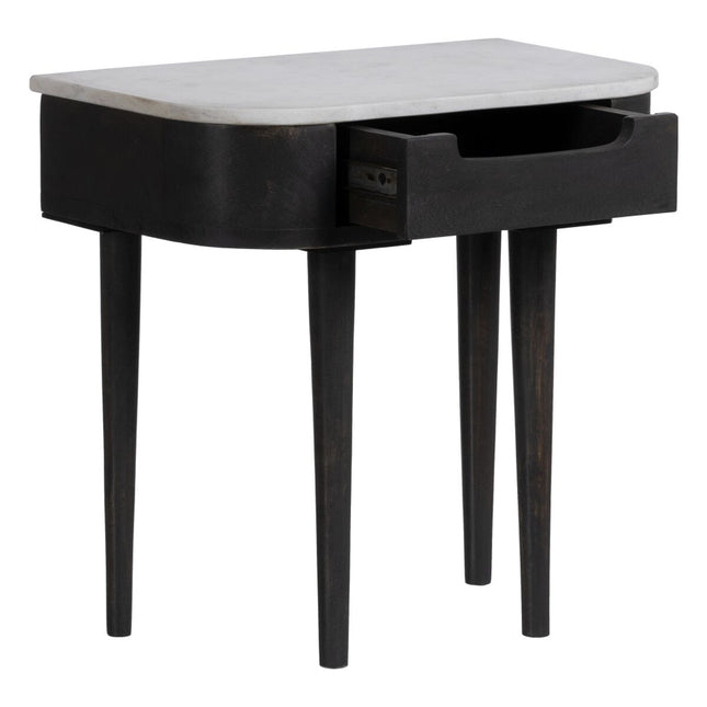 Nachttisch 50 x 30 x 50 cm Grau Holz Weiß Marmor