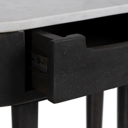 Nachttisch 50 x 30 x 50 cm Grau Holz Weiß Marmor