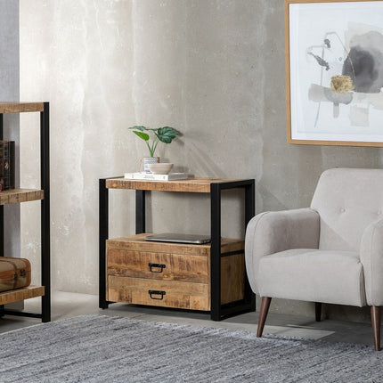 Konsolentisch mit Schubladen MANGO 80 x 40 x 75 cm natürlich Schwarz Holz Eisen