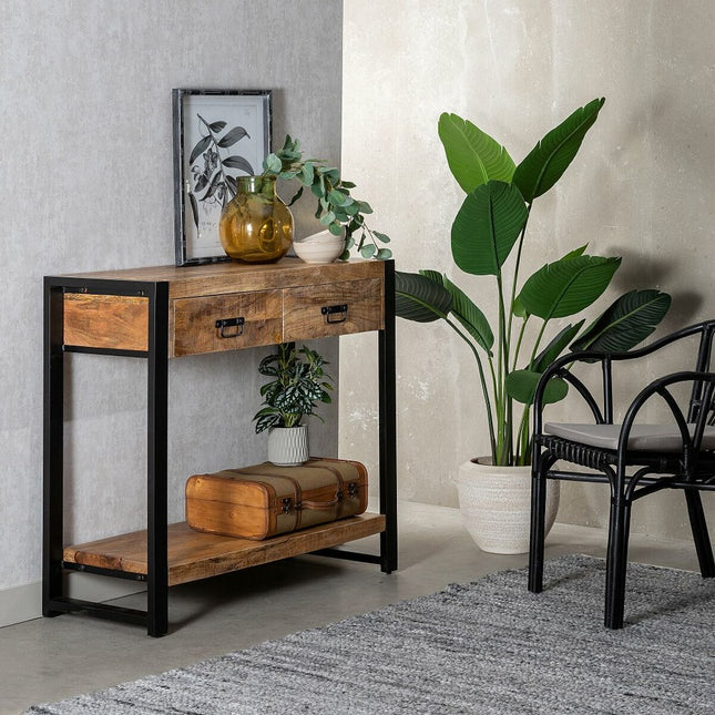Eingangsbereich MANGO natürlich Schwarz Holz Eisen 100 x 40 x 90 cm