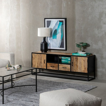 TV-Möbel MARA natürlich Schwarz Holz Eisen 150 x 40 x 55 cm