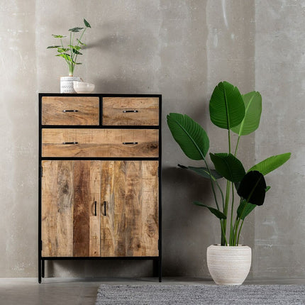 Schrank MANGO 85 x 40 x 130 cm natürlich Schwarz Holz Eisen