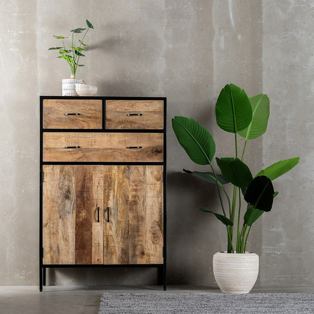 Schrank MANGO 85 x 40 x 130 cm natürlich Schwarz Holz Eisen