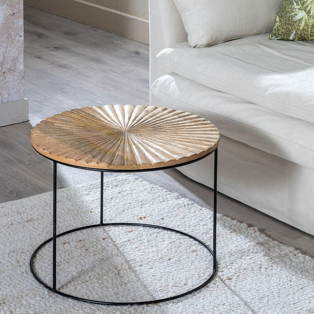 Beistelltisch 53 x 53 x 42 cm natürlich Schwarz Metall Holz