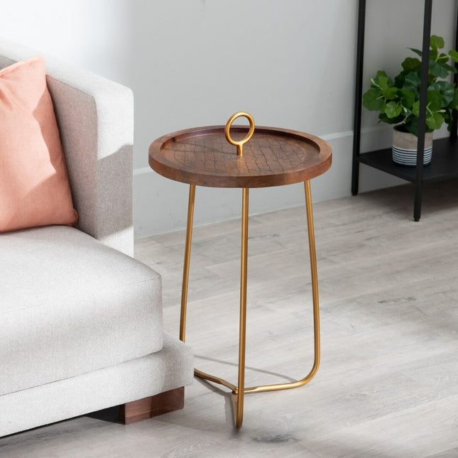 Beistelltisch Gold Holz Braun Eisen 38 x 38 x 66 cm