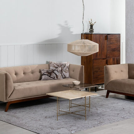 Sofa 198 x 81 x 72 cm Champagner synthetische Stoffe Holz Samt
