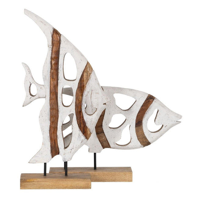 Skulptur Fisch Weiß Beige 45,5 x 9 x 32,5 cm